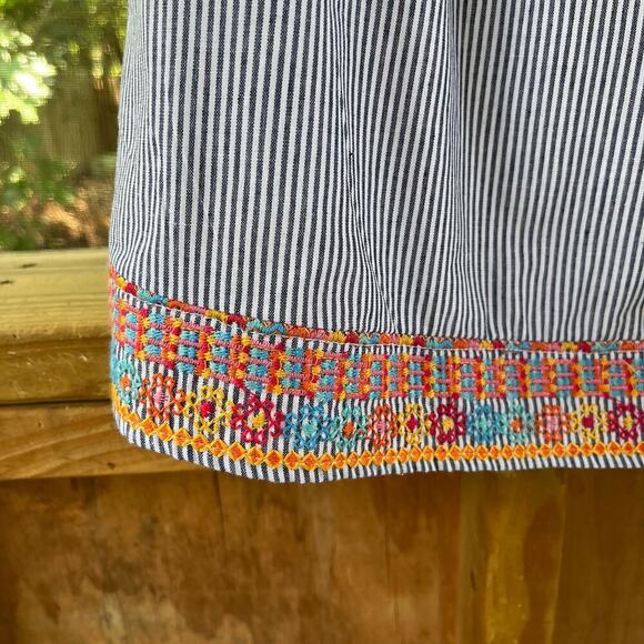 Savanna Jane Women's Blue Striped Embroidered Trim Mini Dress Size S - Picture 4 of 7